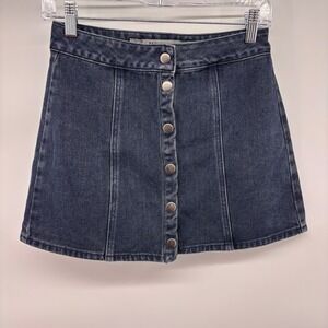 Melville Denim Mini Skirt Button Front A Line Dark‎ Wash Cotton Casual
